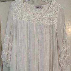 Paisley Vine XL Cream Ruffle Bell Sleeve Tunic Top